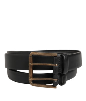 Dolce & Gabbana Black Double Strap Leather Brass Buckle Belt