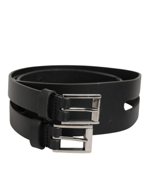 Dolce & Gabbana Black Double Strap Leather Silver Buckle Belt
