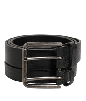 Dolce & Gabbana Black Double Strap Leather Silver Buckle Belt