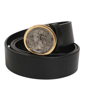 Dolce & Gabbana Black Leather Coin Buckle Classic Men Belt