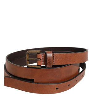 Dolce & Gabbana Brown Double Strap Leather Gold Buckle Belt