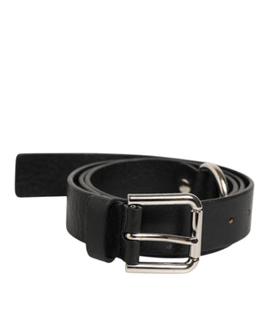 Dolce &amp; Gabbana Black Leather Classic Metal Logo Buckle Belt