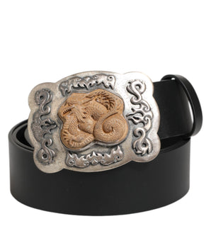 Dolce & Gabbana Black Leather Gothic Dragon Metal Buckle Belt