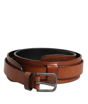 Dolce & Gabbana Brown Classic Gold Metal Logo Buckle Men  Belt