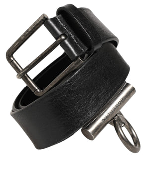 Dolce & Gabbana Black Leather Side Rings Brass Buckle Belt