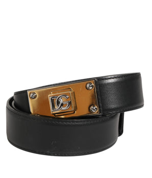 Dolce &amp; Gabbana Black Leather Classic Metal Logo Buckle Belt
