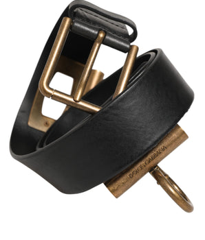 Dolce & Gabbana Black Leather Side Rings Brass Buckle Belt