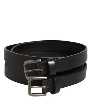 Dolce & Gabbana Black Double Strap Leather Silver Buckle Belt