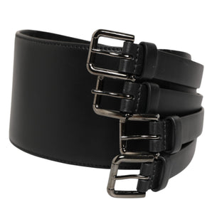 Dolce & Gabbana Black Leather 4-Strap Metal Multi-Buckle Belt