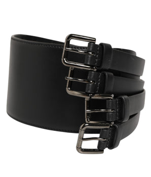 Dolce & Gabbana Black Leather 4-Strap Metal Multi-Buckle Belt