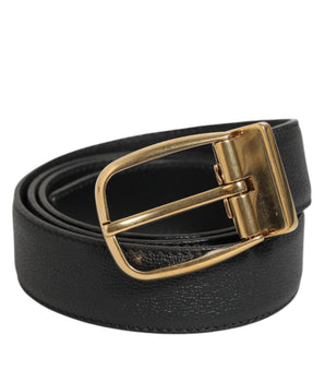 Dolce &amp; Gabbana Black Leather Classic Metal Logo Buckle Belt