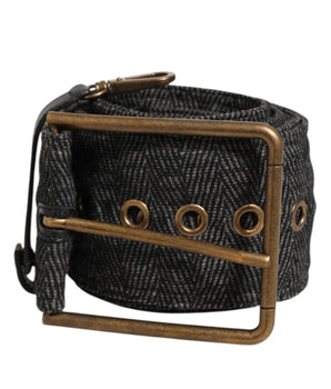 Dolce & Gabbana Grey Fabric Logo Plate Metal Brass Buckle Belt