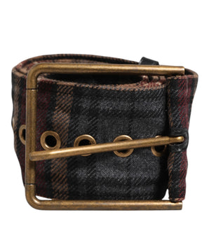 Dolce & Gabbana Plaid Fabric Logo Plate Brass Buckle Belt
