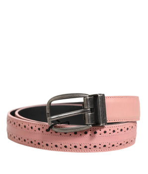 Dolce & Gabbana Pink Leather Perforated Detailing Buckle Belt