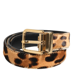 Dolce & Gabbana Brown Leather Leopard Print Metal Buckle Belt