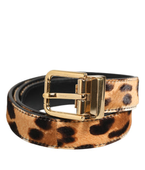 Dolce & Gabbana Brown Leather Leopard Print Metal Buckle Belt