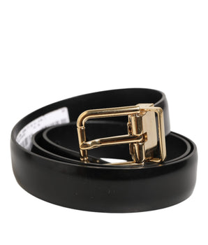 Dolce & Gabbana Black Classic Leather Gold-Tone Buckle Belt