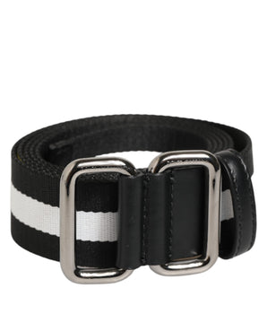 Dolce &amp; Gabbana Men's Black White Striped Metal Buckle Belt