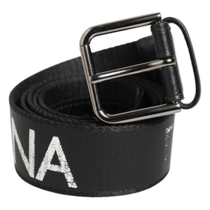 Dolce & Gabbana Black White Printed Metal Logo Buckle Belt