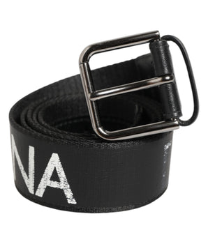 Dolce &amp; Gabbana Black White Printed Metal Logo Buckle Belt