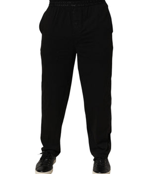Emporio Armani Black Cotton Blend Logo Waistband Trouser Pants