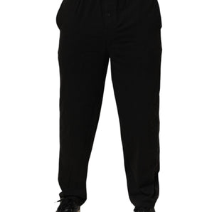 Emporio Armani Black Cotton Blend Logo Waistband Trouser Pants