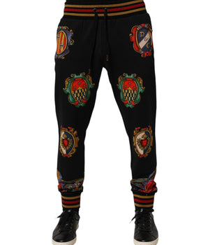 Dolce & Gabbana Black Baroque Crest Logo Men Trackpants Pants
