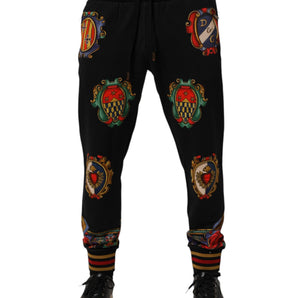 Dolce & Gabbana Black Baroque Crest Logo Men Trackpants Pants