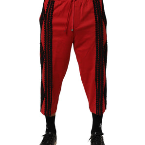 Dolce & Gabbana Red Embroidered Casual Cropped Trouser Pants