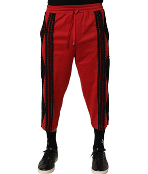 Dolce & Gabbana Red Embroidered Casual Cropped Trouser Pants