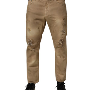 Dolce & Gabbana Beige Cotton Loose Tattered Men Denim Jeans