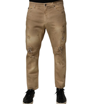 Dolce & Gabbana Beige Cotton Loose Tattered Men Denim Jeans