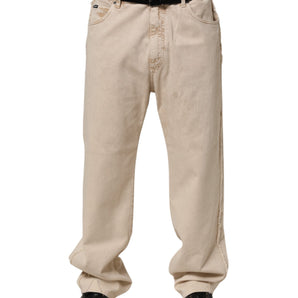 Dolce & Gabbana Beige Cotton Straight Denim Trouser Jeans
