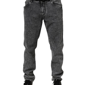 Dolce & Gabbana Gray Cotton Slim Fit Denim Trouser Jeans
