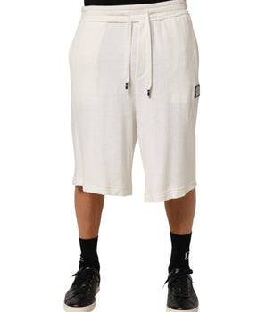 Dolce & Gabbana White Cotton Logo Plaque Men Bermuda Shorts