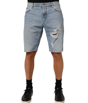 Dolce &amp; Gabbana Blue Cotton Distressed Denim Bermuda Shorts