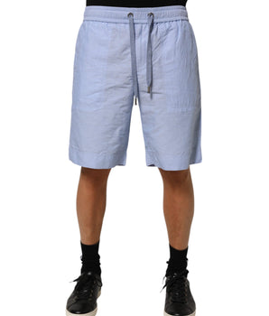 Dolce & Gabbana Light Blue Linen Mid Waist Men Bermuda Shorts