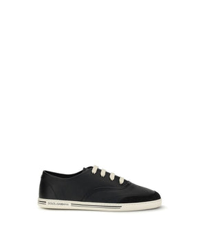 Dolce & Gabbana Black Calf Leather Bos Taurus Low Top Sneakers