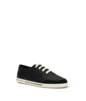 Dolce & Gabbana Black Calf Leather Bos Taurus Low Top Sneakers
