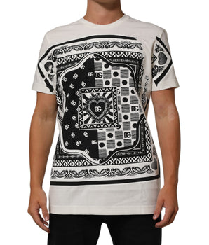 Dolce & Gabbana White Cotton Logo Bandana Print Men T-shirt