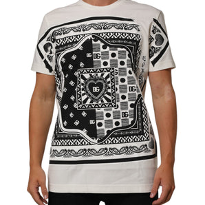 Dolce & Gabbana White Cotton Logo Bandana Print Men T-shirt