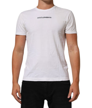 Dolce &amp; Gabbana White Logo Print Cotton Crew Neck Men T-shirt
