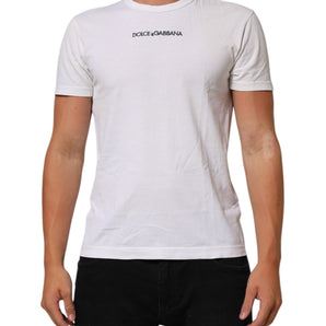 Dolce & Gabbana White Logo Print Cotton Crew Neck Men T-shirt