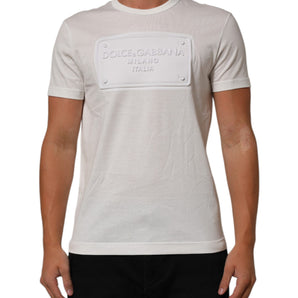 Dolce & Gabbana White Logo Patch Cotton Crew Neck Men T-shirt