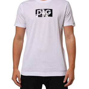 Dolce & Gabbana White Logo Print Cotton Crew Neck T-shirt
