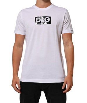 Dolce & Gabbana White Logo Print Cotton Crew Neck T-shirt
