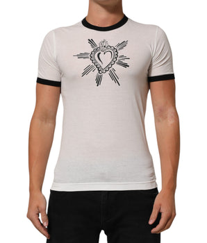 Dolce &amp; Gabbana White Sacred Heart Cotton Crew Neck T-Shirt