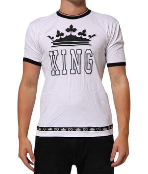 Dolce & Gabbana White Cotton Crown King Embroidery T-shirt