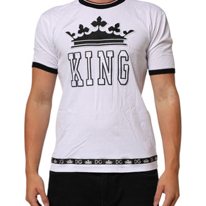 Dolce & Gabbana White Cotton Crown King Embroidery T-shirt