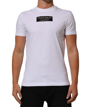 Dolce & Gabbana White Cotton Logo Print Crew Neck Men T-shirt